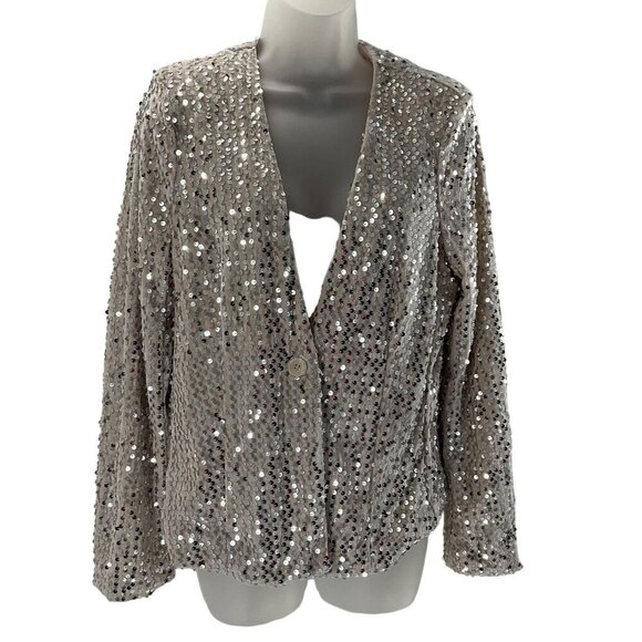 Sanctuary Womens Sequin One-Button Long Sleeves Blazer Champagne Size medium - Picture 2 of 11